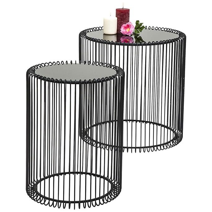 2er Set Beistelltisch rund Schwarz mit Schwarzglas Gittertisch von Kare-Design