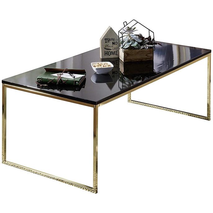 Design Couchtisch Gold Metallgestell schwarzer MDF-Tischplatte