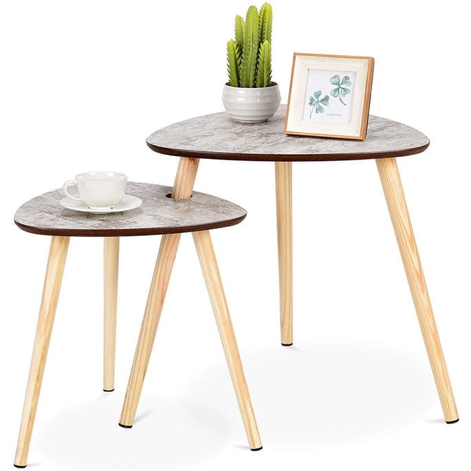 Günstiger Holz Beistelltisch 2er-Set Ovale Tischplatte MDF